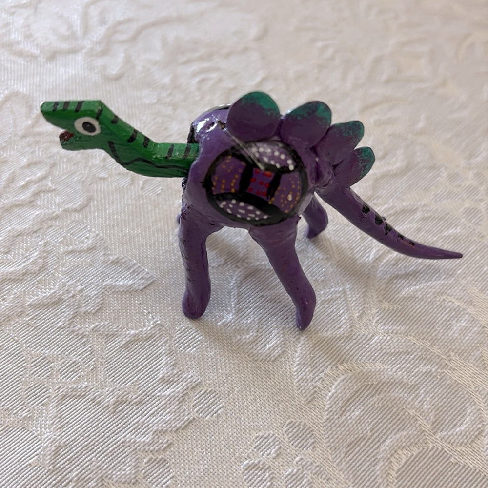 Handmade Mexican Wooden Purple Dinosaur